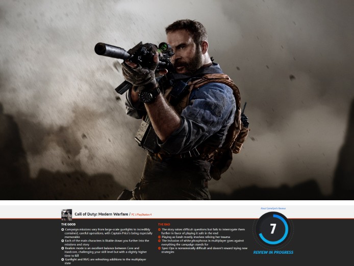 使命召唤：现代战争成为战争FPS游戏新标杆 多家媒体给出高评价