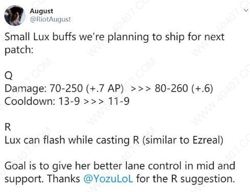 LOL英雄联盟拳头设计师表示下版本将加强拉克丝