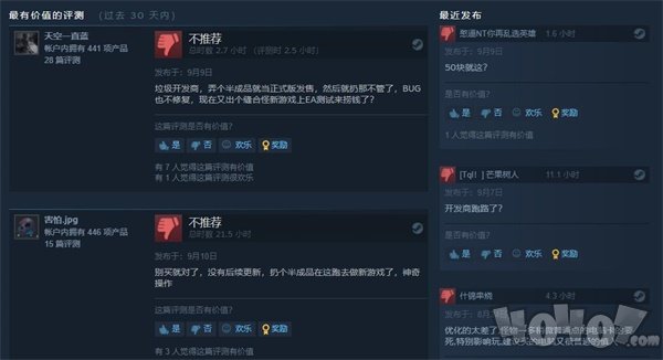 《创世理想乡》再次遭吐槽 上款游戏steam好评率60%