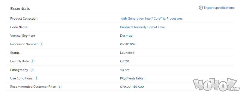 英特尔低端入门芯片 i310100f价格更便宜
