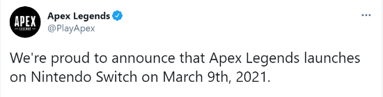 Apex正式宣布登录NS平台 支持跨平台游戏